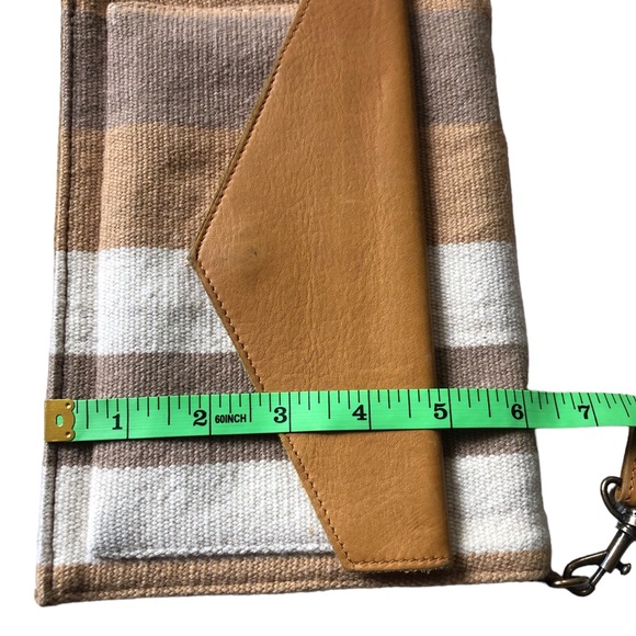 SutiSana Crossbody Organizer Color Sepia Wool Leather Zipper Bag Yellow Stripe - Picture 14 of 16